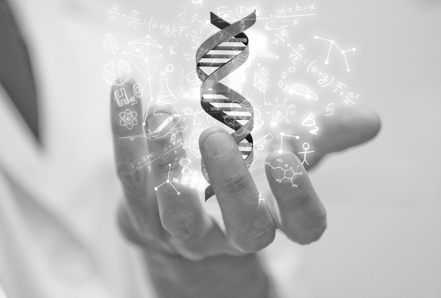 main tenant une double hélice de l'ADN 